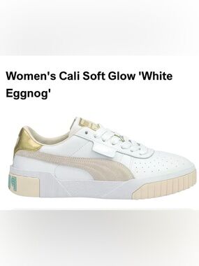 Puma Women's Cali Soft Glow Sneaker - White, Cream & Gold (eggnog) NWOB Size 9